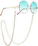 Lanț pentru ochelari mic cu strasuri aurii de formă pătrată