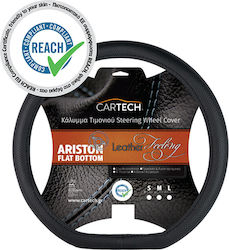 Cartech Car Steering Wheel Cover Ariston with Diameter 38cm made of Leatherette Black with Black Stitching