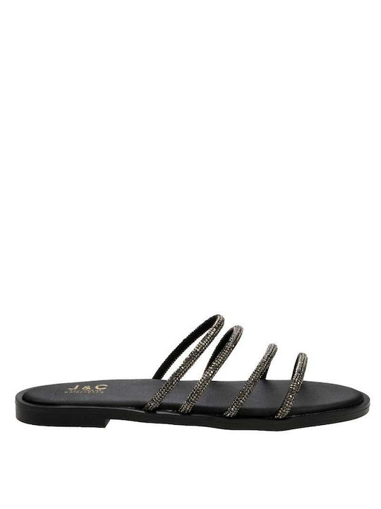 J&C Leather Women's Sandals with Strass Black