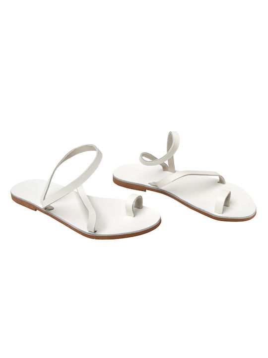 Philio Leather Women's Flat Sandals in White Color