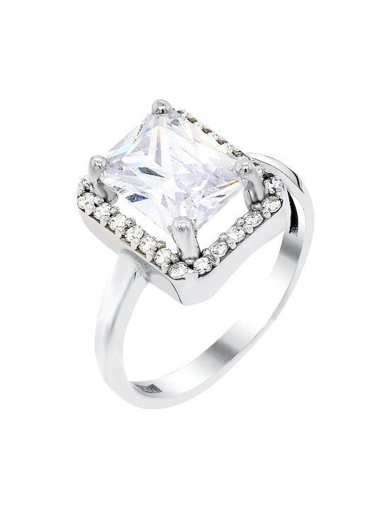 14K White gold solitaire ring with cubic zirconia