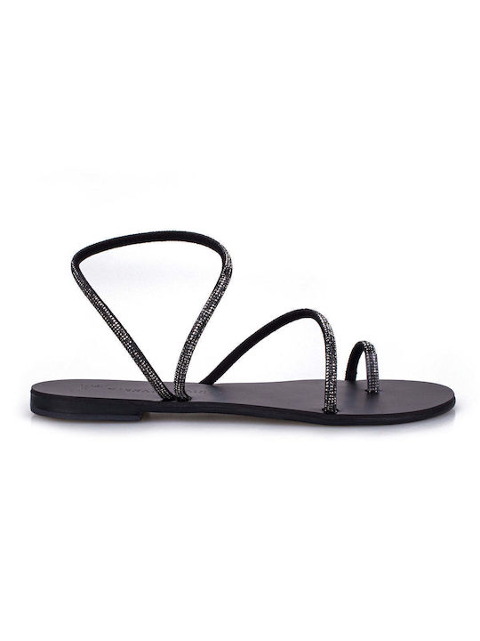 FLAT SANDALS 63TC BLACK LEATHER - BLACK