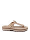 Leather Women's Flat Sandals in Beige Color