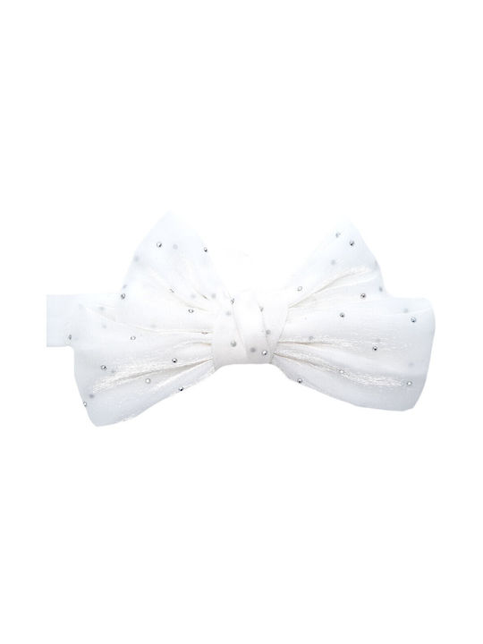 Elastic Kids Hair Band with Bow & White Strass