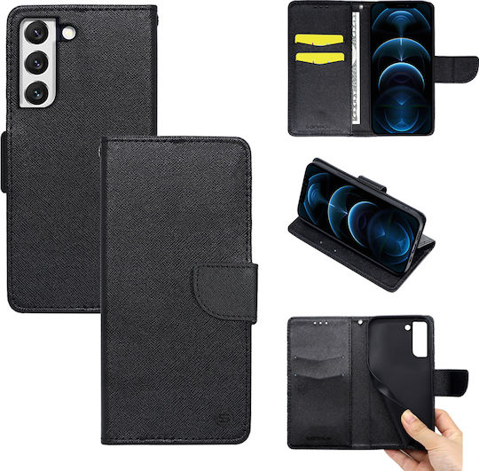 Sonique Trend Книга Изкуствена кожа / Силикон Черен (Galaxy S22 5G)