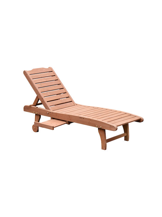 Liegestuhl-Bett Einzel Holz mit Rädern Braun 182x60x35cm.