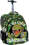 Back Me Up T-Rex Σχολική Τσάντα Τρόλεϊ Δημοτικού σε Πράσινο χρώμα