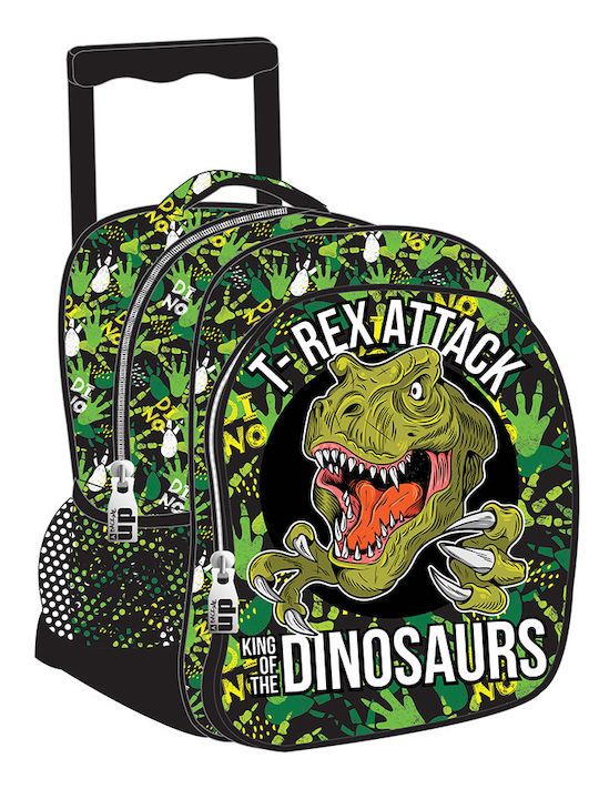 Back Me Up T-Rex School Bag Trolley Kindergarten in Green color