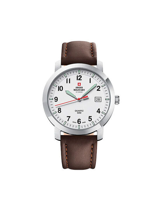 Swiss Military by Chrono Watch Battery with Brown Leather Strap