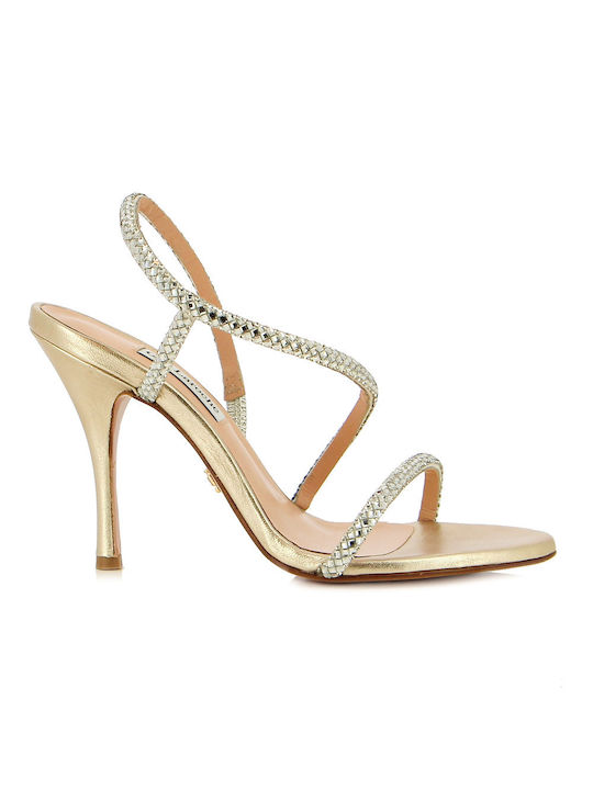 Guy Laroche Leather Women's Sandals Gold with Chunky High Heel