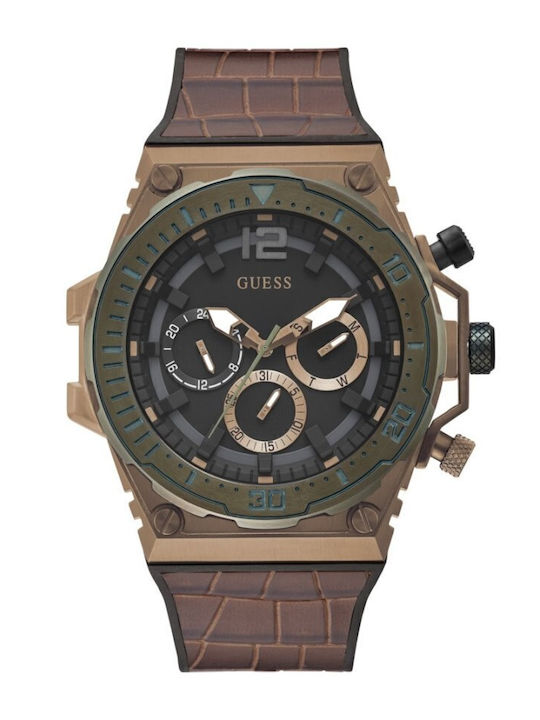 Guess Men's Watch 48mm Chronograph Battery with Brown Leather Strap
