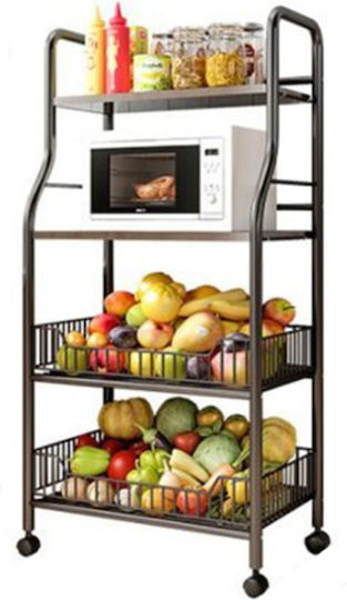 Metallic Kitchen Trolley 4 Tiers Black 43x35x115cm