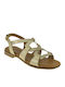 Leather Women's Flat Sandals in Gold Color