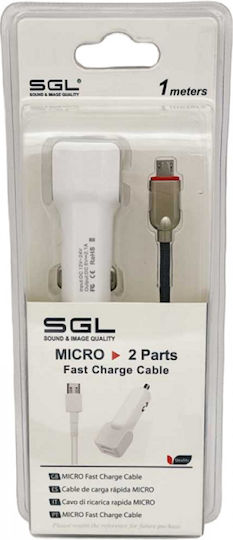 SGL FA5-V2 Car Charger 1A Fast Charging with Ports: 2xUSB with Cable Lightning White Color