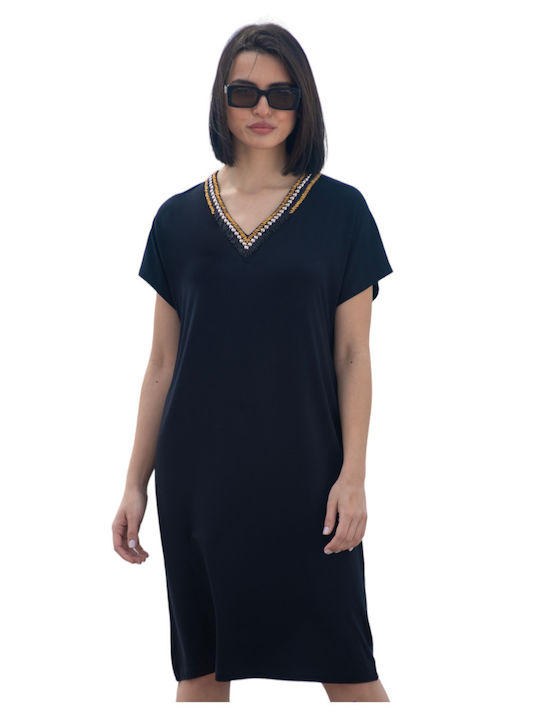 Rochie Stay Unique by Kido cu mărgele brodate pe gât 310-23 negru