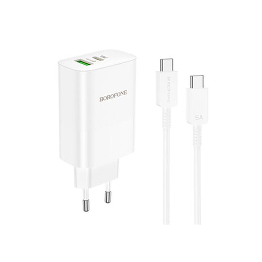 Borofone Charger with USB-A Port and USB-C Port and Cable USB-C 65W Power Delivery Whites (BN10)