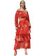 Desiree Hohe Taille Maxi Rock Blumen in Orange Farbe