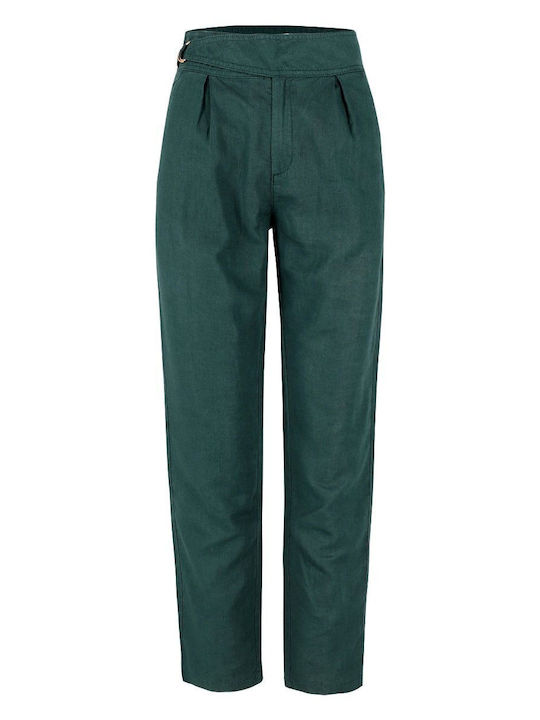 Volcano R-NAOMI Дамски панталон от лен и памук 7/8 - зелен