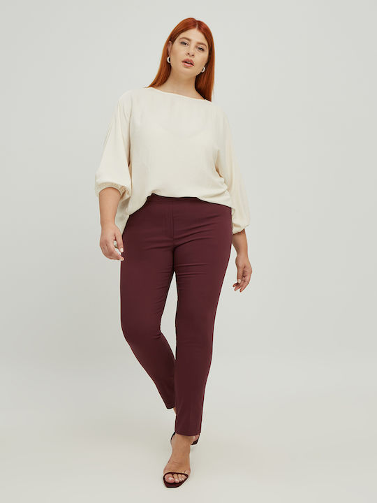 Mat Fashion Basic Damen Hoch tailliert Stoff Hose Slim Fit Burgundisch