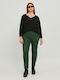 Basic Women's High-waisted Fabric Trousers Slim Fit Green