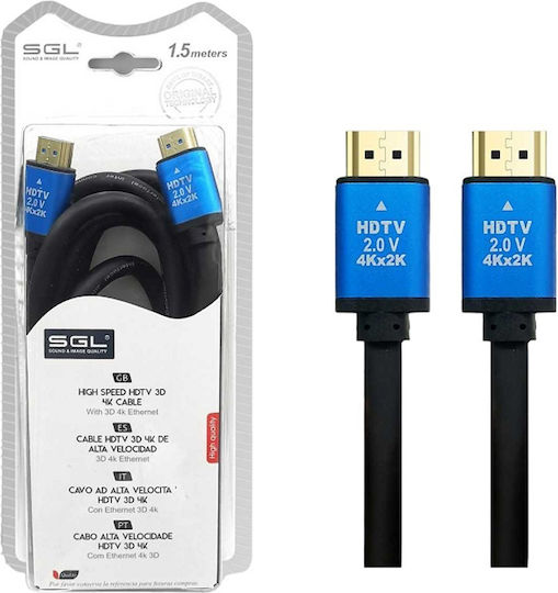 SGL HDMI 2.0 Premium High Speed 4K 60Hz HDR Cable HDMI Male - HDMI Male 1.5m Black