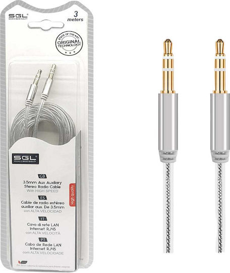 SGL SGL 3.5mm Jack Cable - 3.5mm Male to 3.5mm Male Silver 3m with Gold Plated Terminals