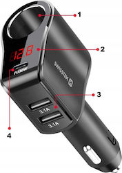 Swissten Încărcător Auto cu Porturi 2xUSB-A 1xType-C 1xBrichetă