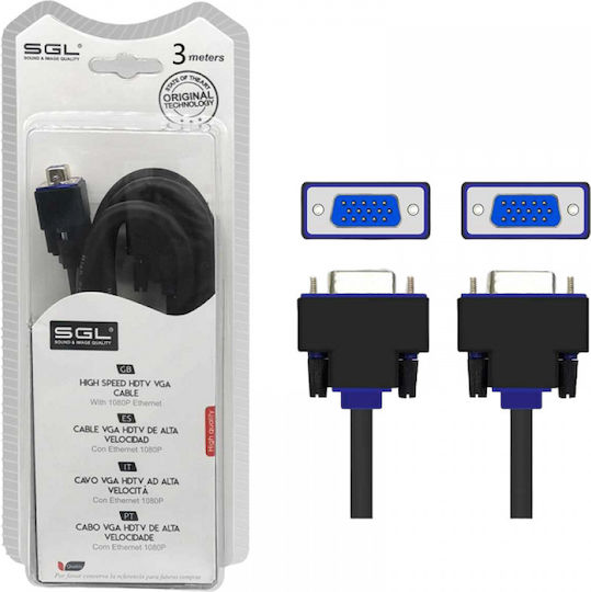 SGL VGA male to VGA female Black 3m Cable (095776)