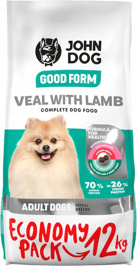 John Dog Good Form 12kg Trockenfutter ohne Gluten für erwachsene Hunde kleiner Rassen mit Lamm und Kalb