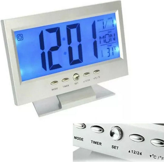 Масов Дигитален Часовник LCD Сребрист 980824_s