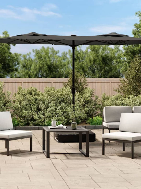 Garden & Terrace Floor Metal Parasol with Stand & LED Lighting Gray L3.16xW2.4xH2.4m