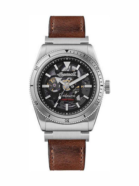 Ingersoll Ανδρικό Ρολόι 43mm Αυτόματο με Καφέ Δερμάτινο Λουράκι