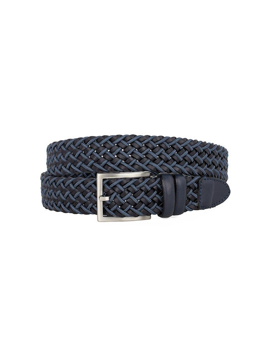 MEN'S LEATHER BRAIDED BELT BB-3733 NAVY/BLUE