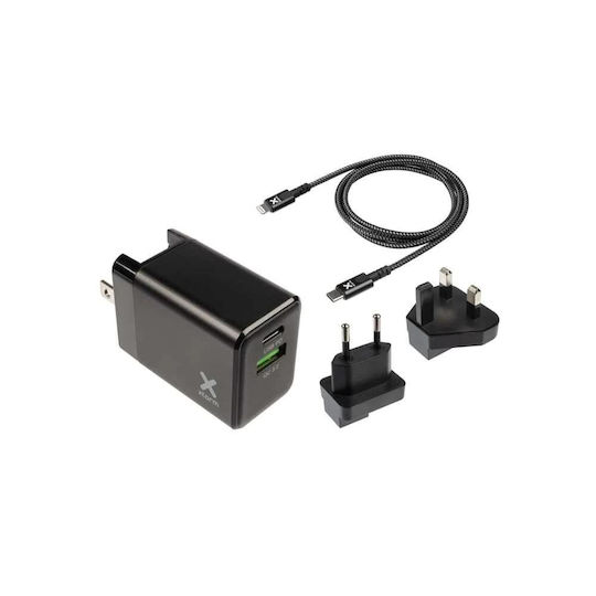 Xtorm Φορτιστής με Θύρα USB-A και Θύρα USB-C και Καλώδιο USB-C - Lightning 20W Μαύρος (XA022U)