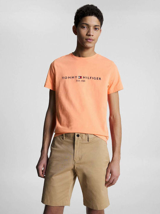 Tommy Hilfiger T-shirt Bărbătesc cu Mânecă Scurtă Coral