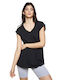 Bodymove Damen T-shirt mit V-Ausschnitt Schwarz