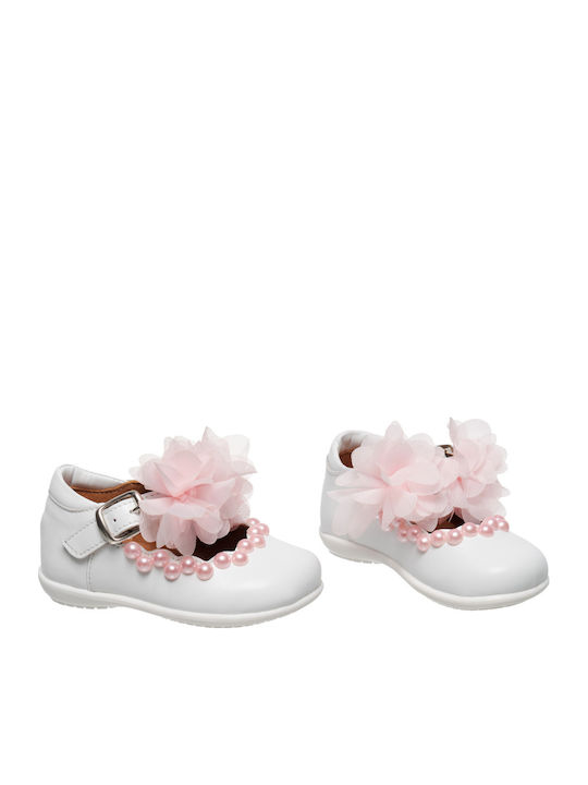 Kids Anatomic Leather Ballerinas with Adjustable Metal Clasp White