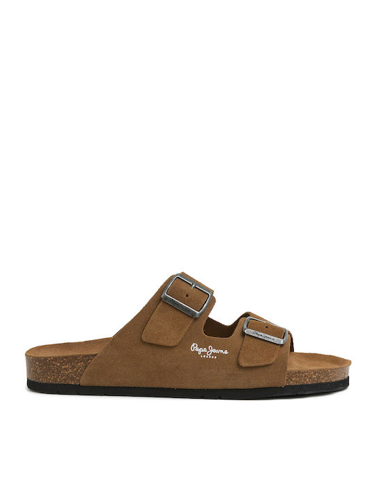 Pepe Jeans Leder Herrensandalen in Beige Farbe