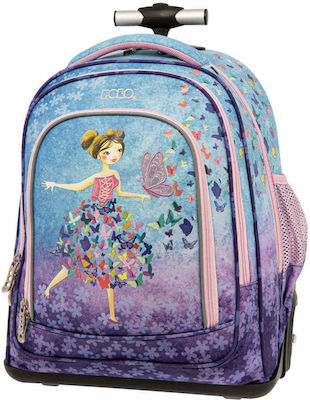 Polo Rolling Butterflies School Bag Trolley Elementary, Elementary in Purple color 30lt