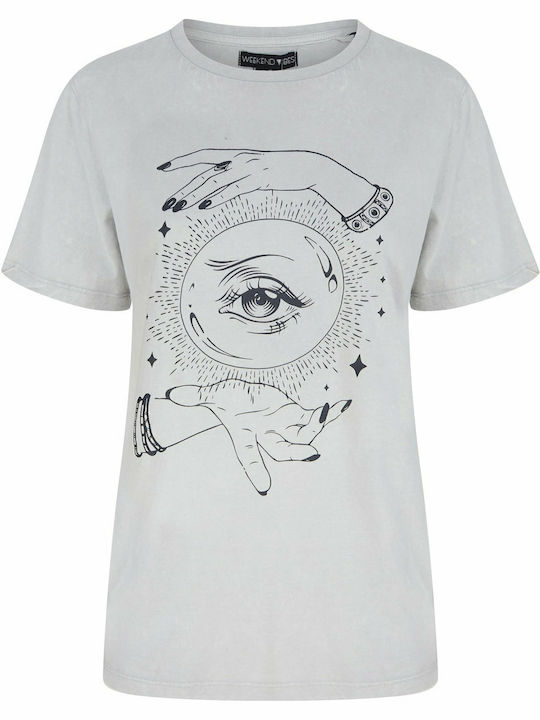 Wochenende Vibes Nova Crystal Ball Motiv Säure waschen Baumwolle T-Shirt 3C16510 - High Rise grau