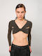 Cosmic Ela Women's Crop Top Long Sleeve Black