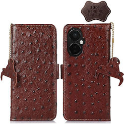 Ostrich Genuine Leather Wallet Case Coffee (OnePlus Nord CE 3 Lite 5G)