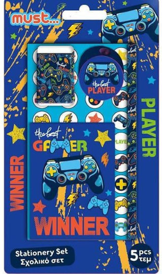Must Team Best Gamer Kids Stationery Set with Pencil, Sharpener, Eraser and Notepad 5pcs
