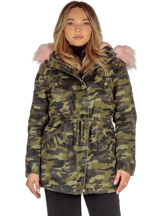 Women's Short Parka Jacket for Winter with Hood Khaki