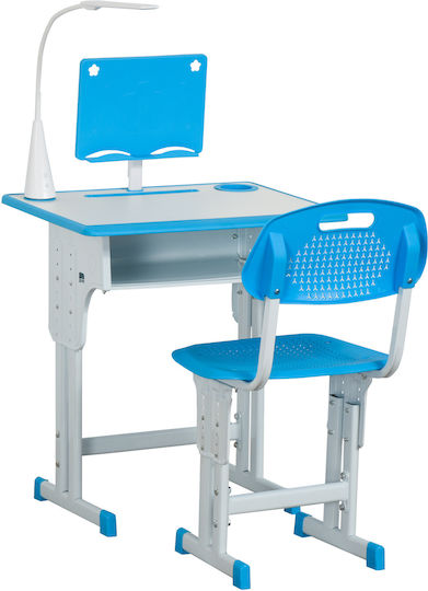 Kids Desk Made of Melamine White and Blue 60x45x60-72cm