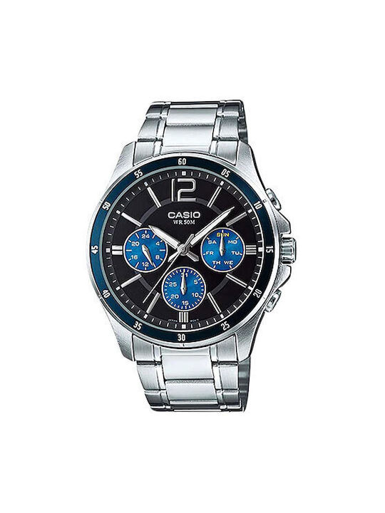 Casio Watch Chronograph Battery with Silver Metal Bracelet