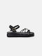 InShoes Leather Women's Flat Sandals Flatforms in Black Color