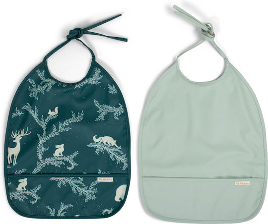 Filibabba Night Wasserdicht Lätzchen Kunststoff mit Spitzenband & Tasche Grün 2Stück