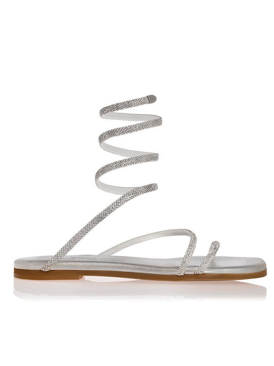 Flache Sandalen für Damen in Silber Farbe