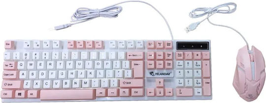 Yelandar YA-4600 Gaming Πληκτρολόγιο με RGB φωτισμό (Αγγλικό US) Ροζ